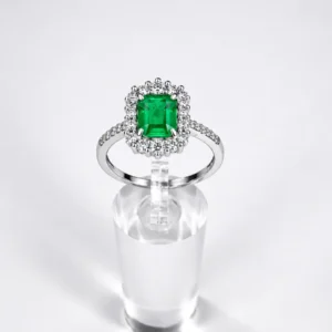 Anillo Esmeralda Rectangular Halo Doble
