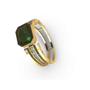 Anillo Esmeralda Arquitectónico Doble Riel