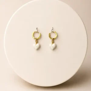 Aretes Dorados Argolla Corazón Nácar