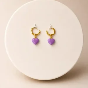 Aretes Dorados Argolla Corazón Morado