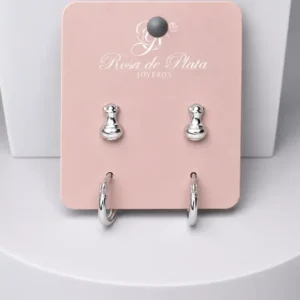 Set Aretes Peón de Ajedrez y Candongas Plata 925