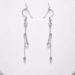 Aretes Cadena Fluida y Circonia Plata 925