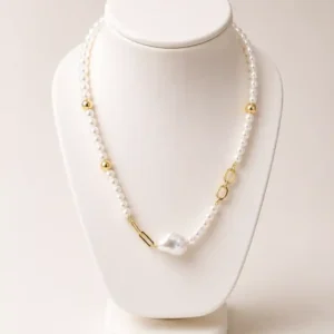 Collar Dorado Perlas con Perla Central