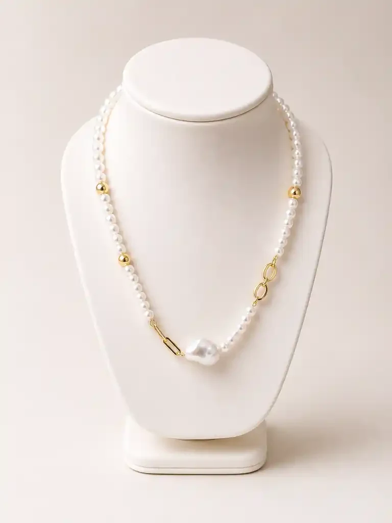 Collar Dorado Perlas con Perla Central