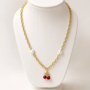 Collar Dorado Cerezas con Perlas