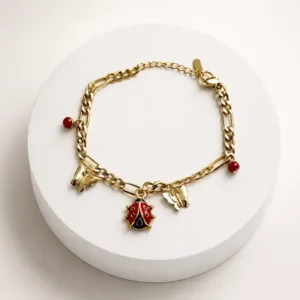 Pulsera Dorada Mariquita y Mariposas