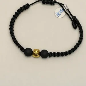 Pulsera Macramé Negro con Esfera Dorada