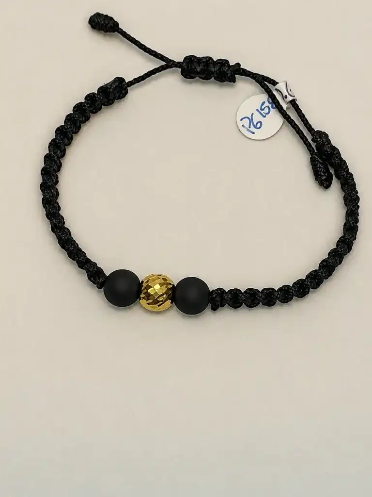 Pulsera Macramé Negro con Esfera Dorada
