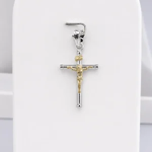 Dije Cruz Plata 925 Cristo Bicolor