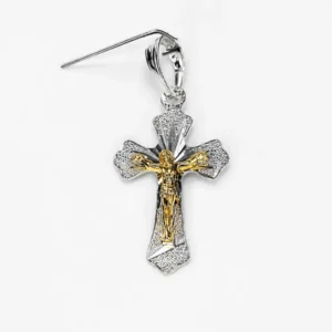 Arete Cruz Plata 925 Diamantada con Cristo Dorado