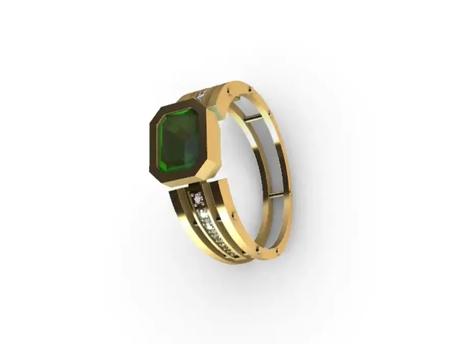 Modelado 3D de un anillo con esmeralda girando